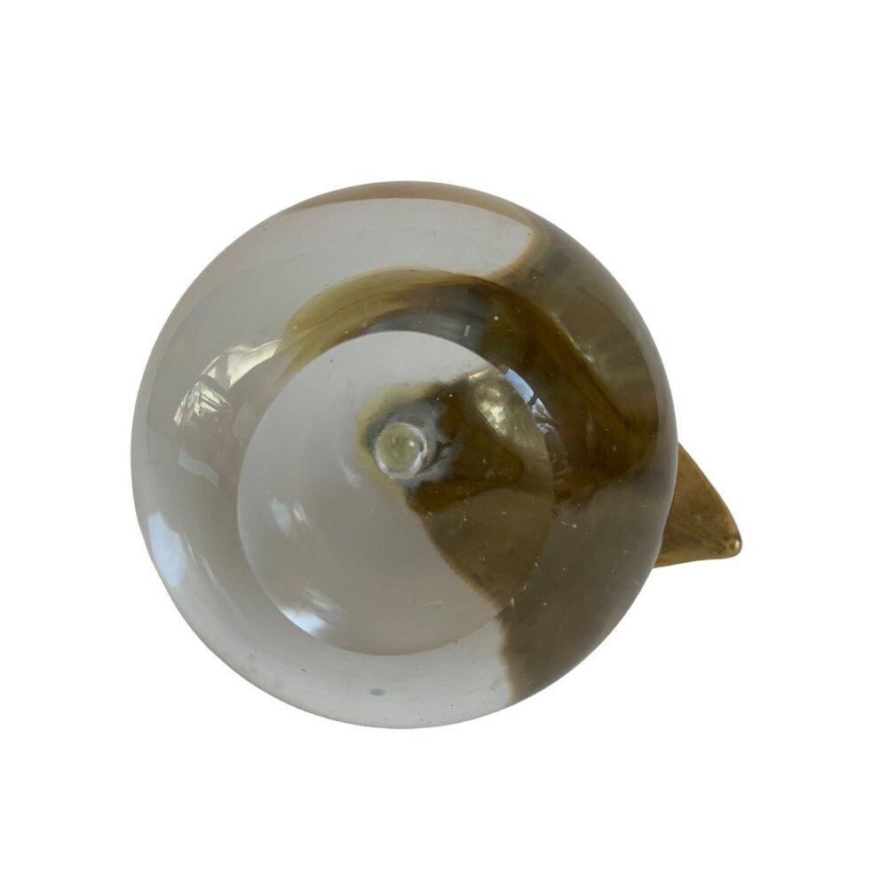 Vintage Clear Glass Apple Brass Leaf Stem Paperweight Large - Picture 6 of 7